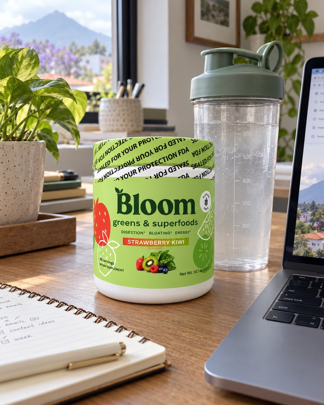 Bloom Greens & Superfoods Fresa Kiwi en su lugar de uso