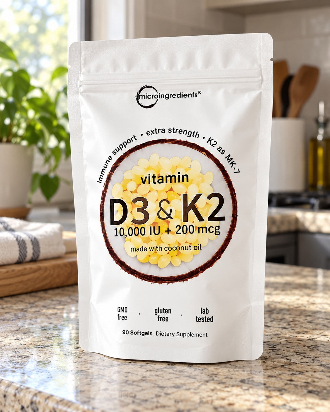 Vitamina D3 + K2 Microingredients, bolsa de 90 softgels