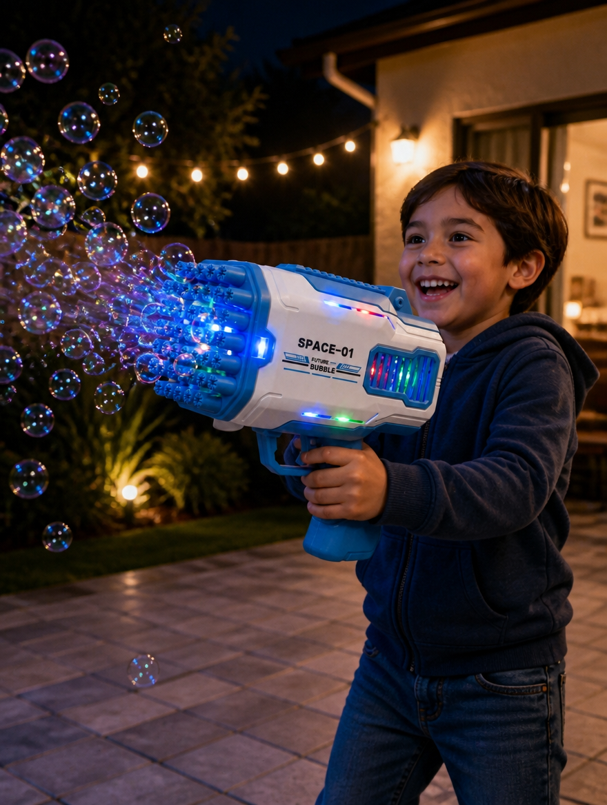 Pistola de Burbujas Espacial con Luces | Diversión Instantánea para Niños