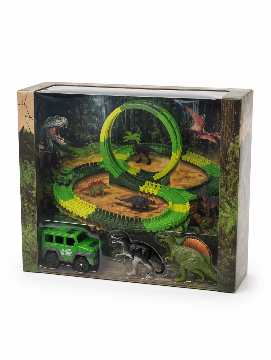 Pista de Carreras con Dinosaurios para Niños | Diversión de Armar y Jugar