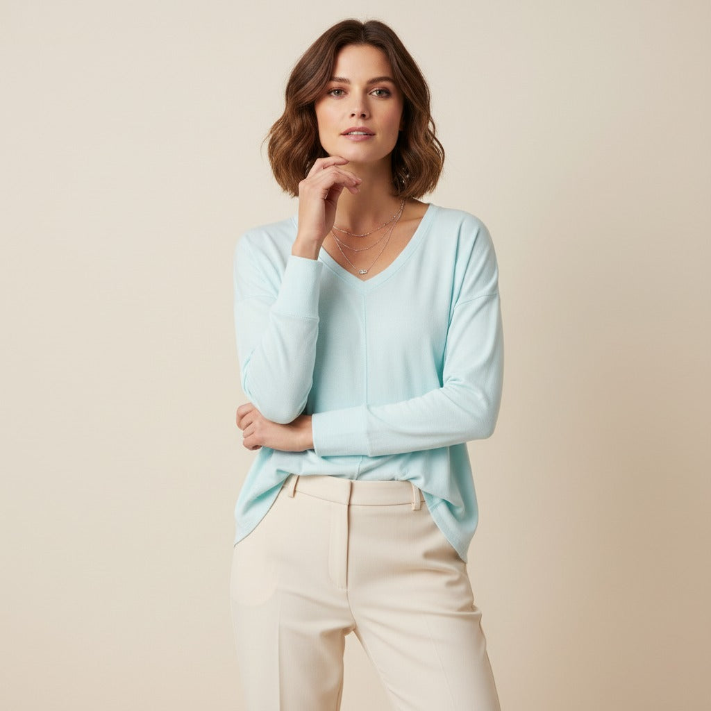 Blusa Manga Larga Cuello V Linea Central