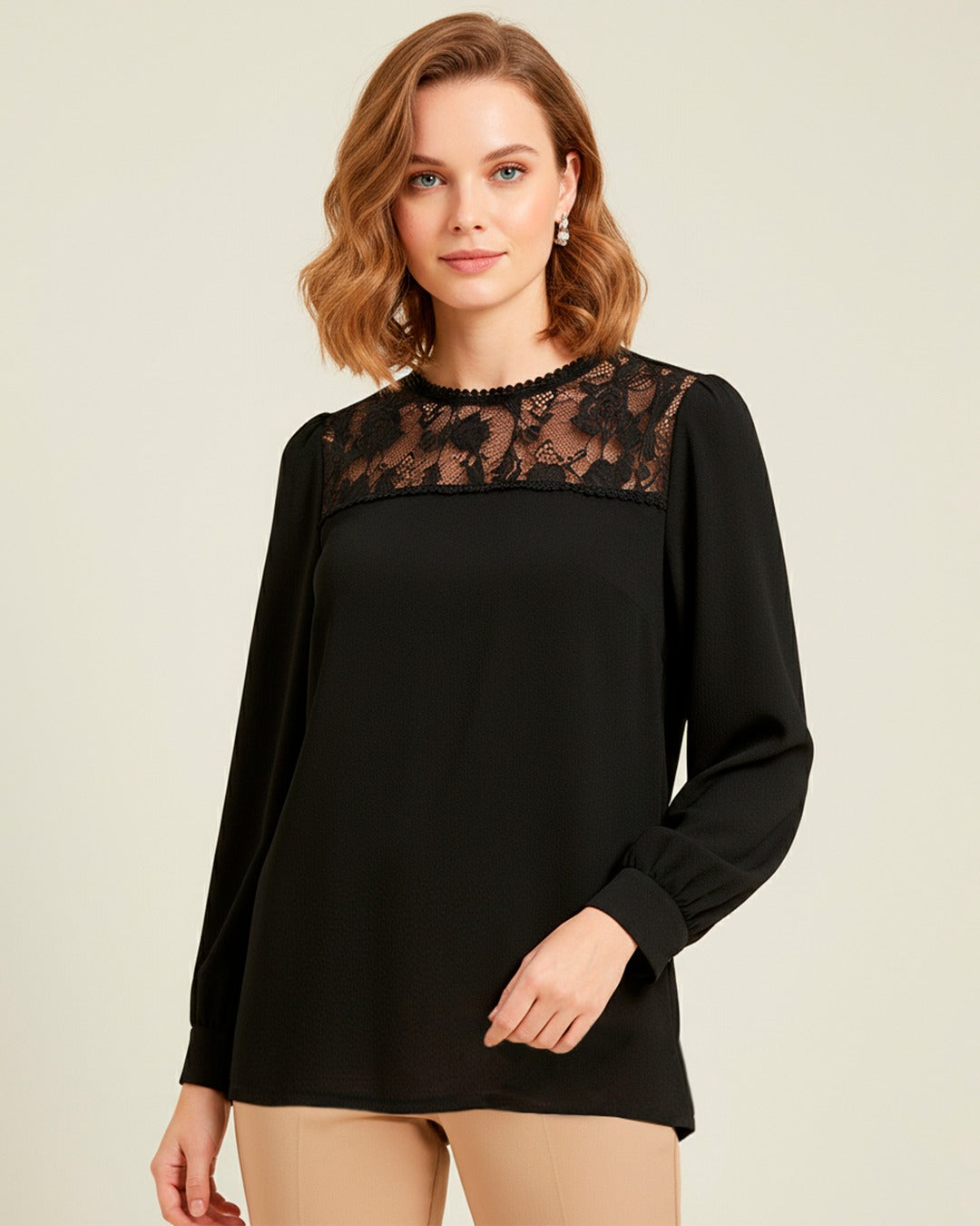 Blusa Manga Larga Con Encaje
