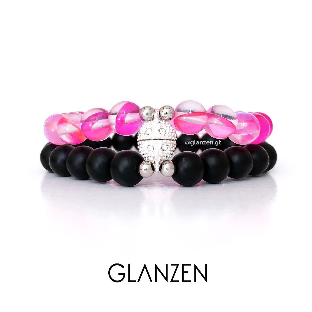 Dúo de pulseras magnéticas para pareja | Onyx & Rosa