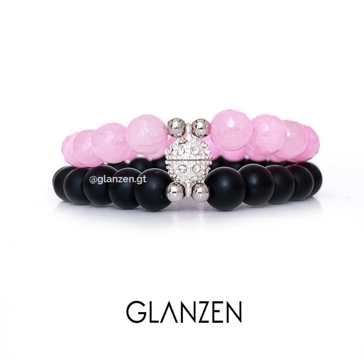 Dúo de pulseras magnéticas para pareja | Onyx & Rosa