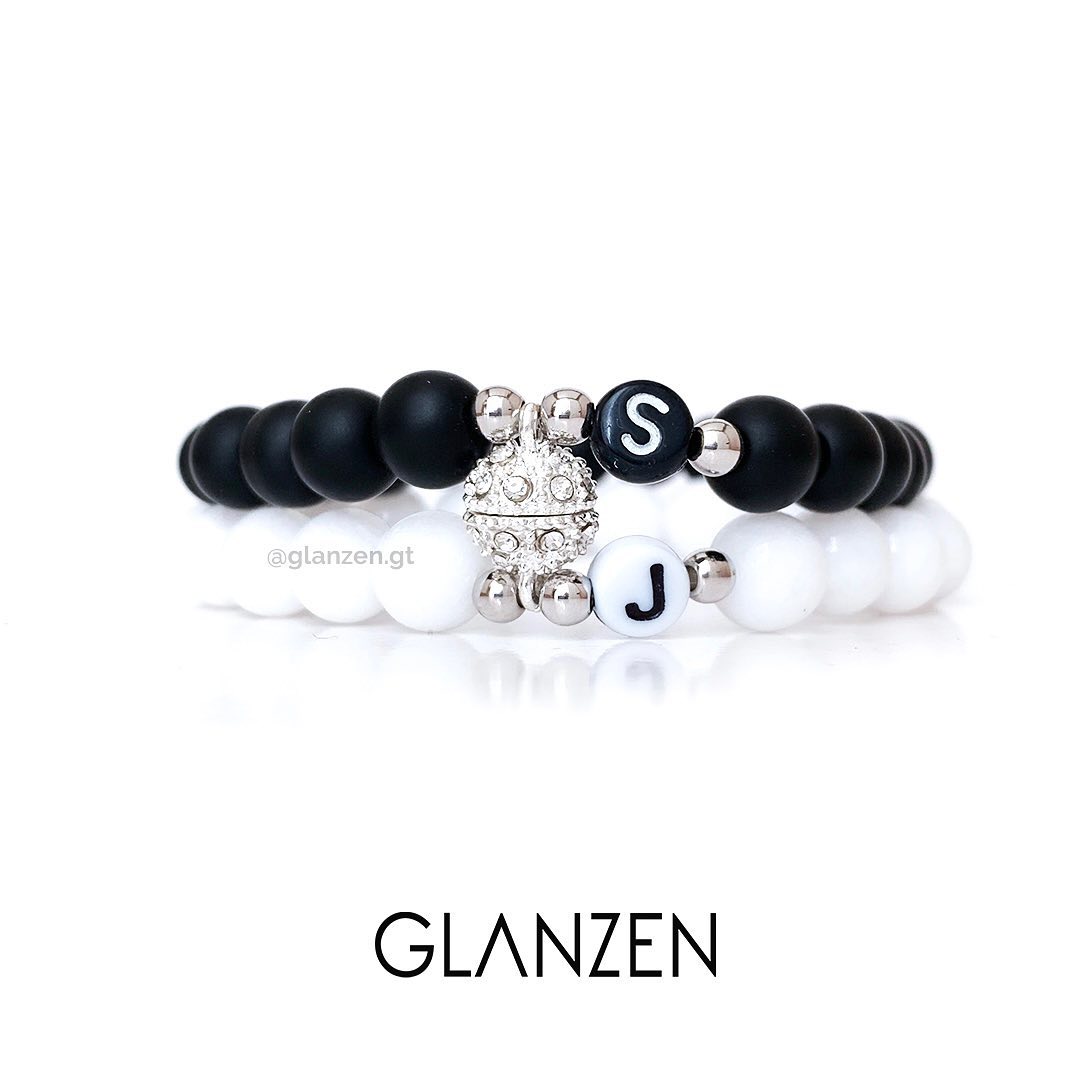 Dúo de pulseras magnéticas para pareja | Onyx & Rosa