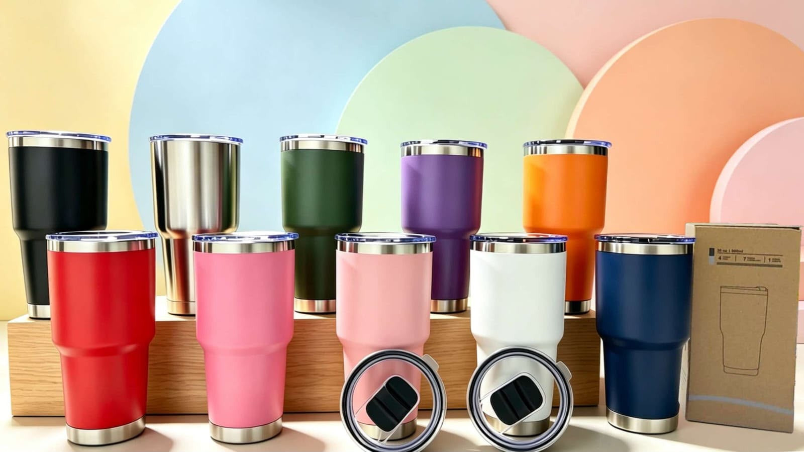Termo de 30 oz de acero inoxidable con asa de arco abatible, surtido de colores