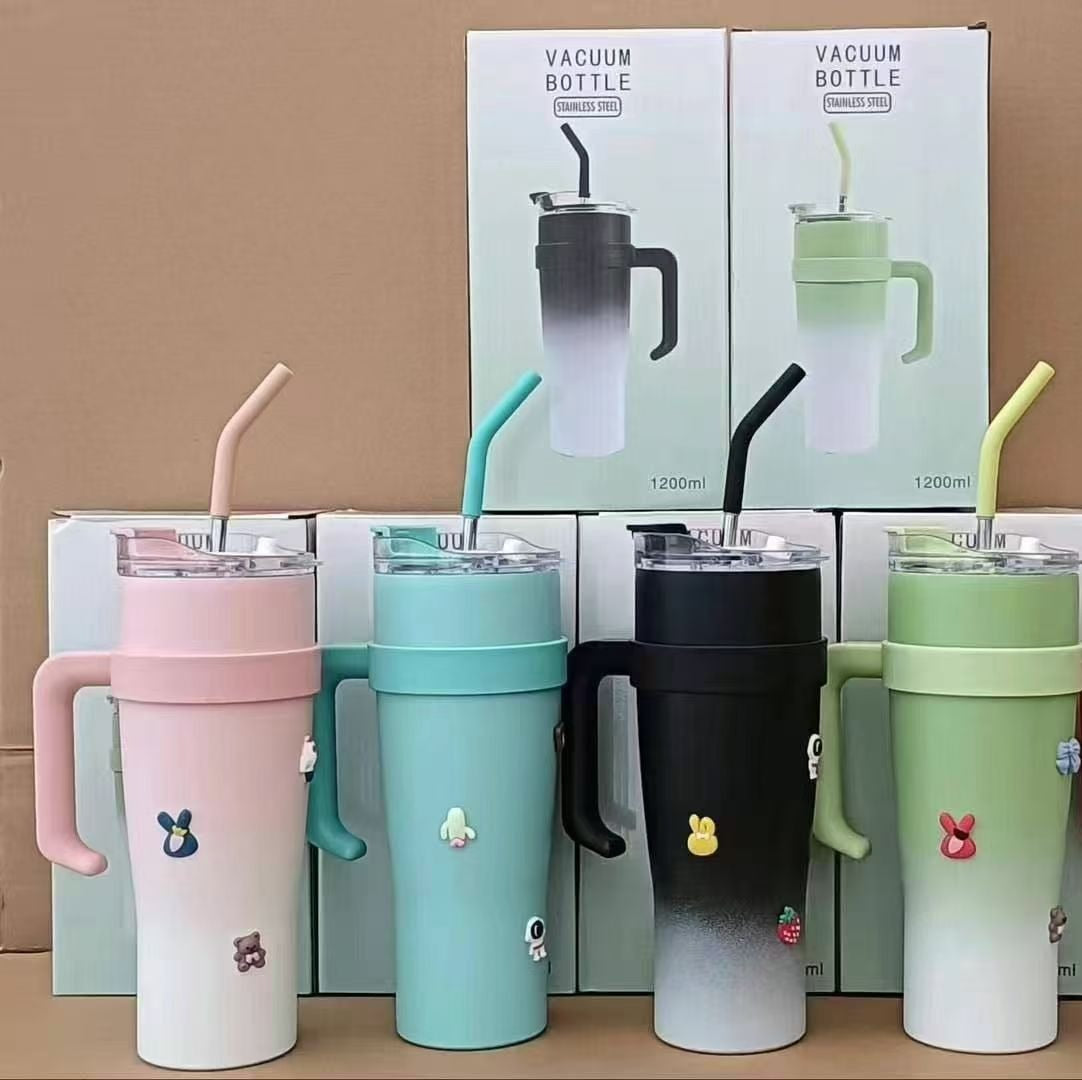 Termo de 40 oz de acero con popote de metal, surtido de colores