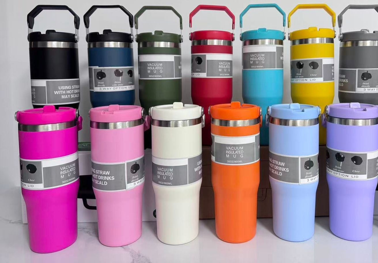 Termo de 30 oz con asa superior y tapa de tres posiciones, surtido de colores