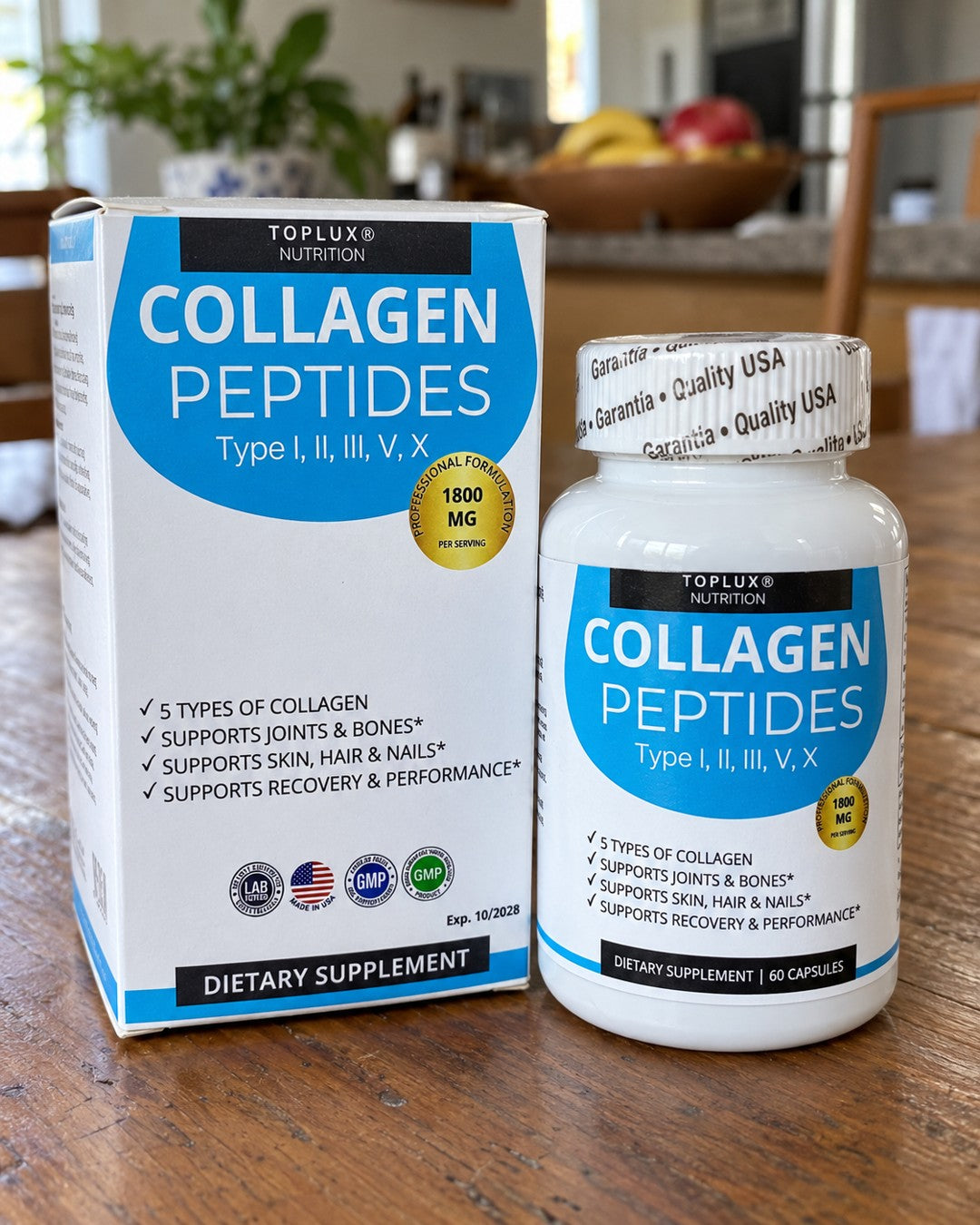 Collagen Peptides Toplux frasco y caja
