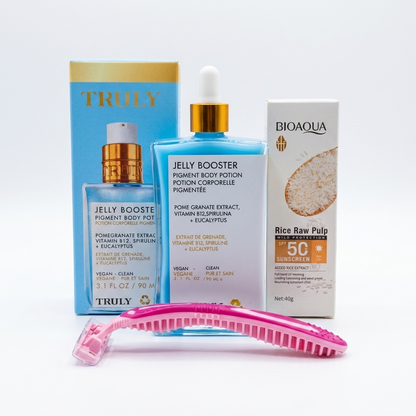 Truly Jelly Booster Kit 3 en 1 | Potion Corporal + Protector Solar SPF50 + Rastrillo