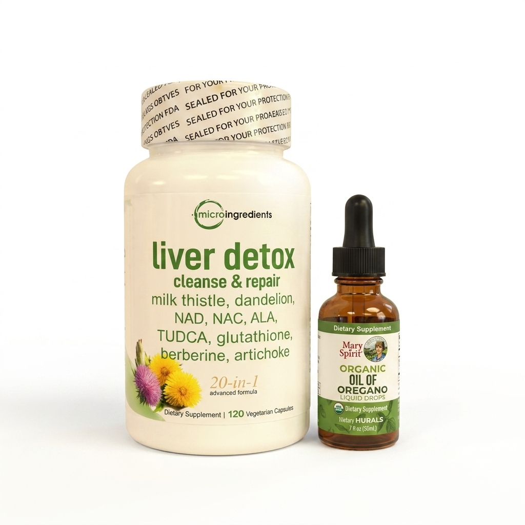 Combo Detox Hepático 20-en-1 + Aceite de Orégano Orgánico