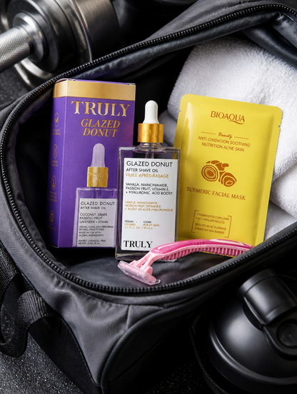 Truly Glazed Donut Kit 3 en 1 | Aceite Post-Afeitado + Mascarilla + Rastrillo