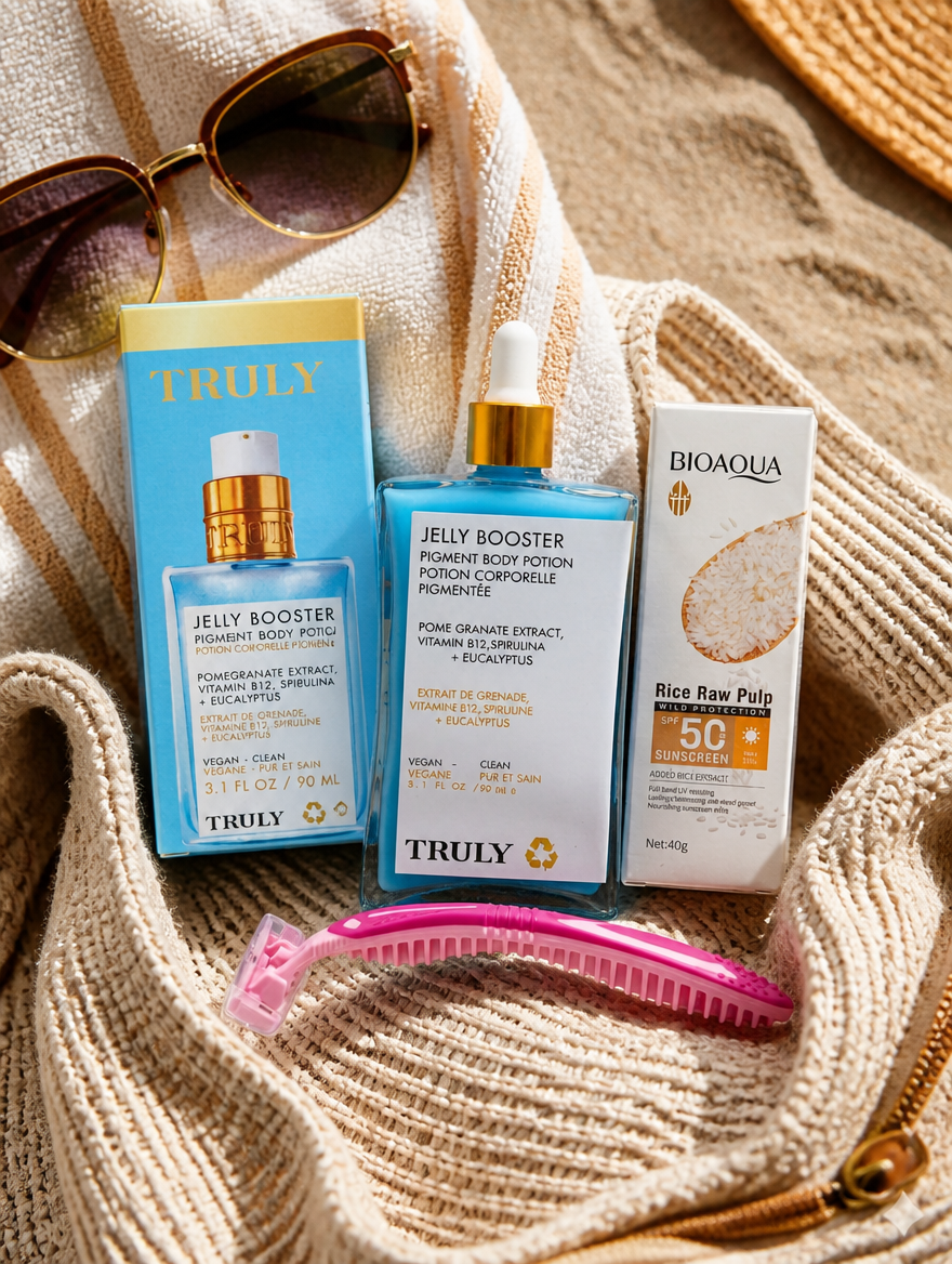 Truly Jelly Booster Kit 3 en 1 | Potion Corporal + Protector Solar SPF50 + Rastrillo
