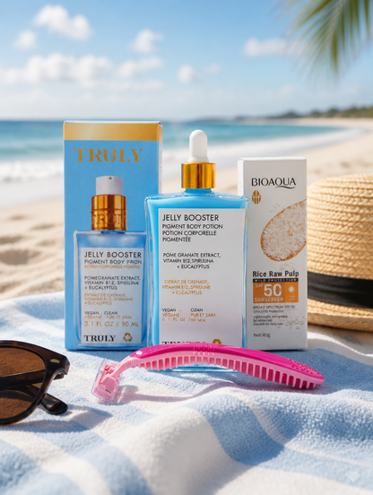 Truly Jelly Booster Kit 3 en 1 | Potion Corporal + Protector Solar SPF50 + Rastrillo