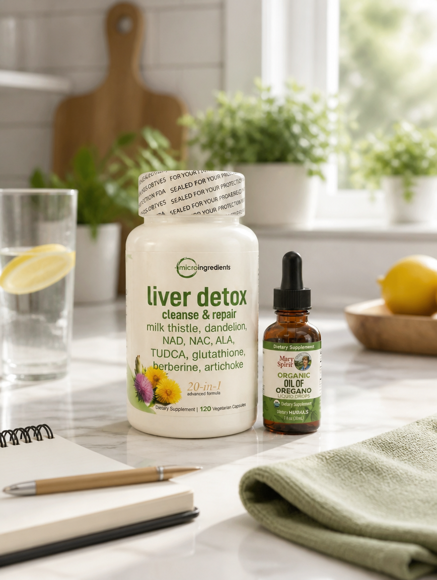 Combo Detox Hepático 20-en-1 + Aceite de Orégano Orgánico