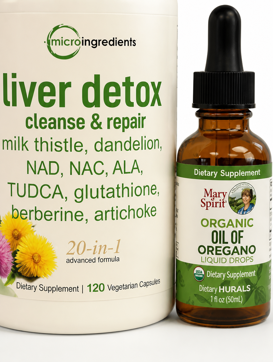 Combo Detox Hepático 20-en-1 + Aceite de Orégano Orgánico