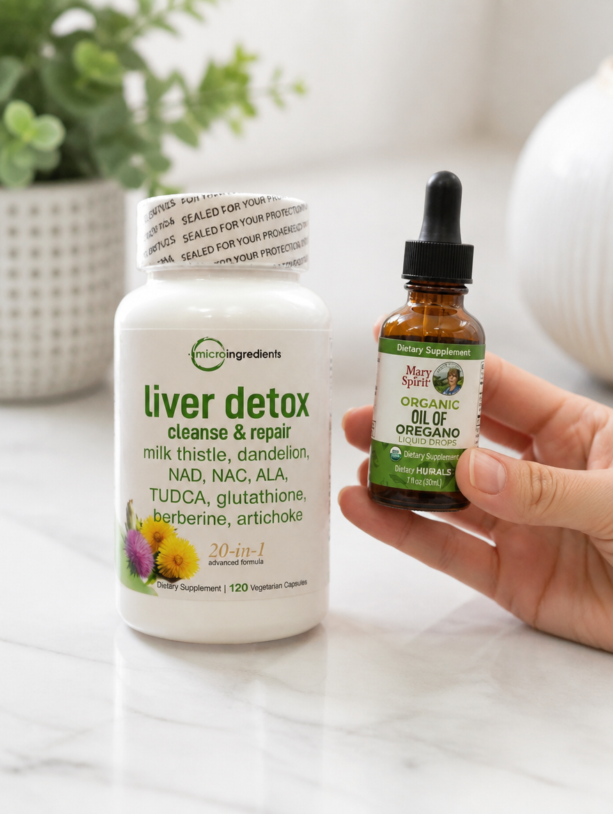 Combo Detox Hepático 20-en-1 + Aceite de Orégano Orgánico
