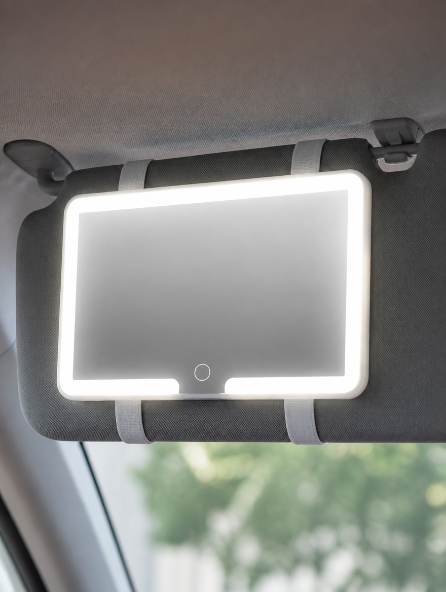 Espejo de Visera para Auto con Luz LED | Táctil, Se Adapta a la Visera
