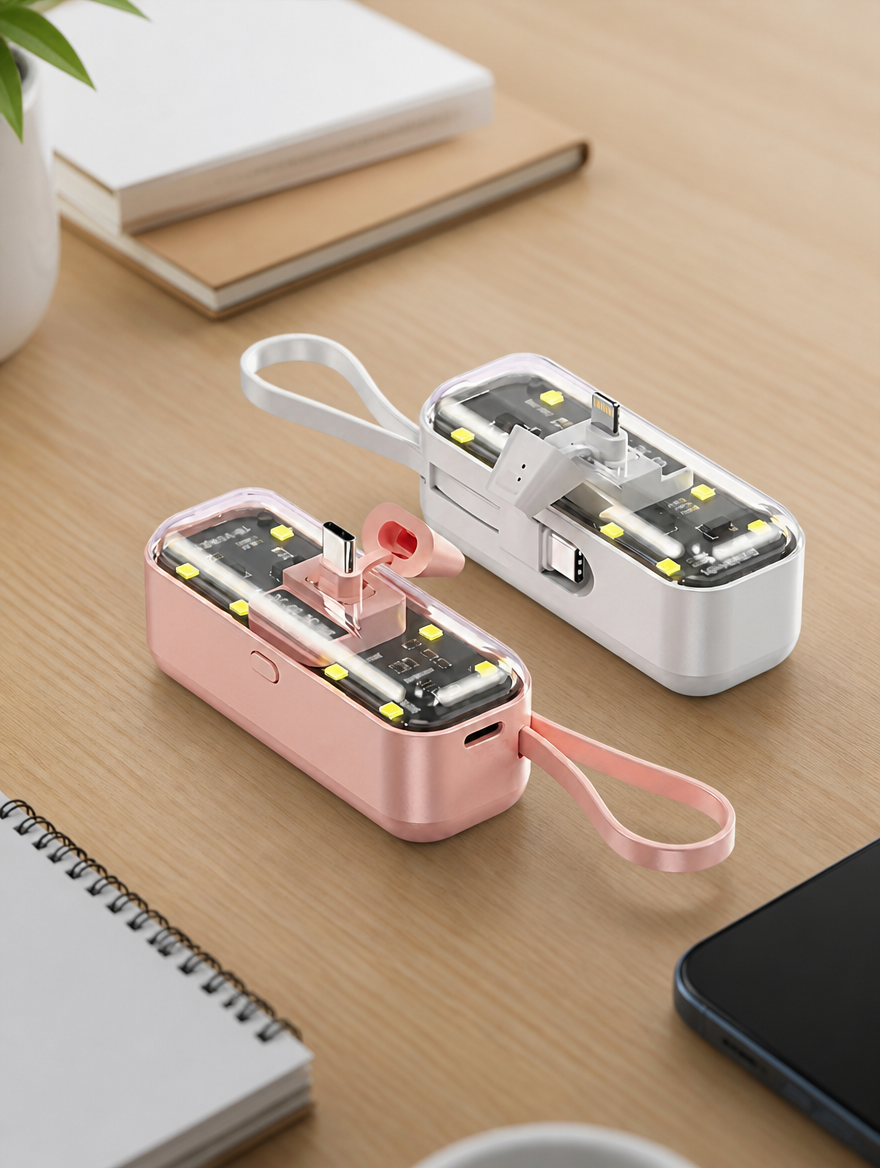 Power Bank 5000mAh con Cables Integrados | Carga tu Celular sin Cargar Cables