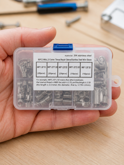 Kit Reparador de Roscas M8 | 80 Piezas para Restaurar Roscas Dañadas