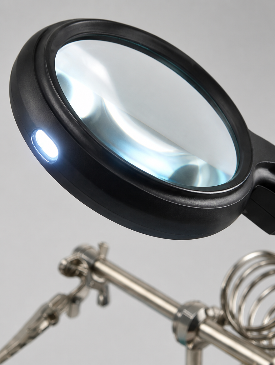 Lupa de Mano con Luz LED y Soporte Manos Libres | Ideal para Soldar y Trabajos de Precisión