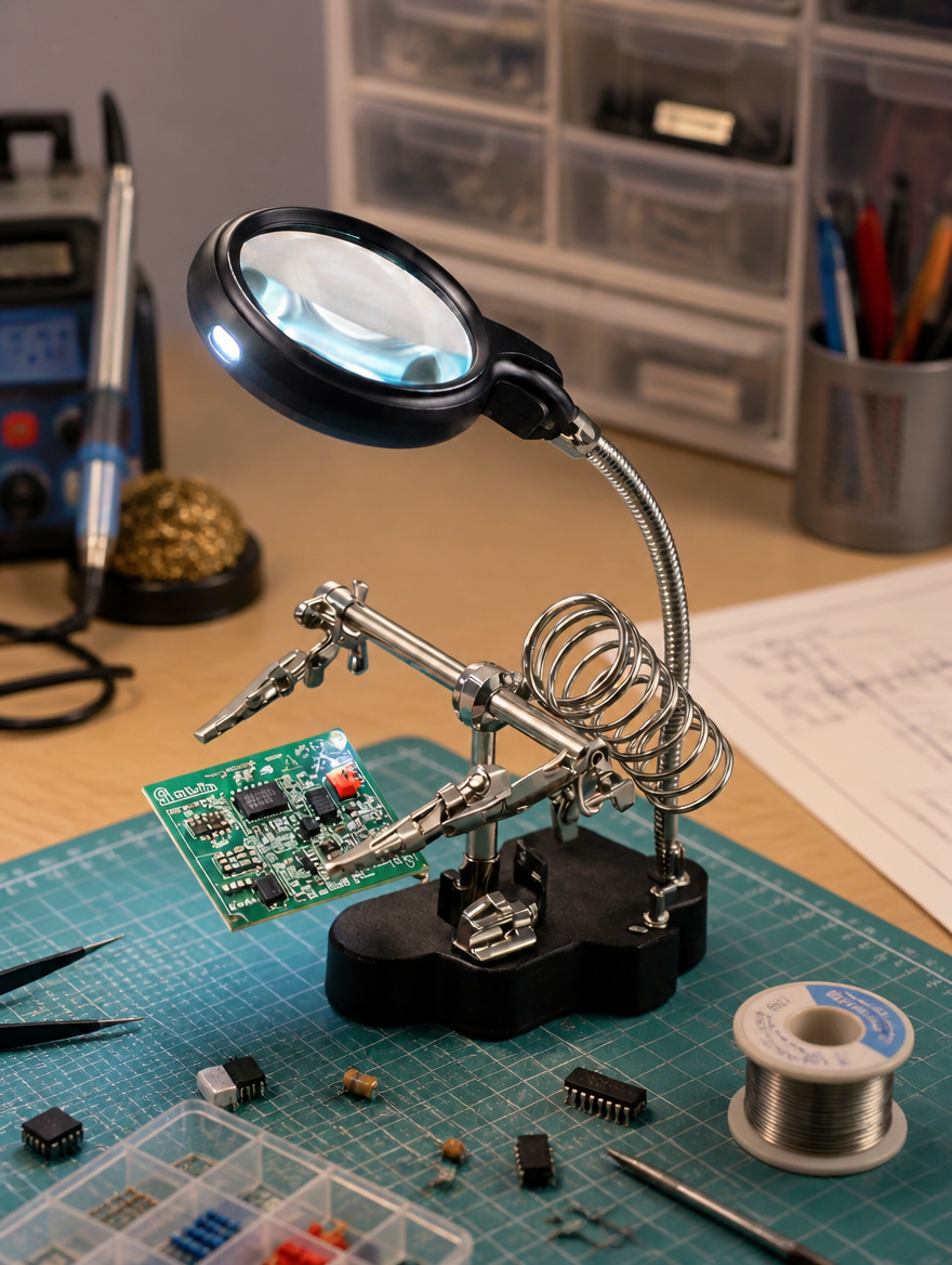 Lupa de Mano con Luz LED y Soporte Manos Libres | Ideal para Soldar y Trabajos de Precisión