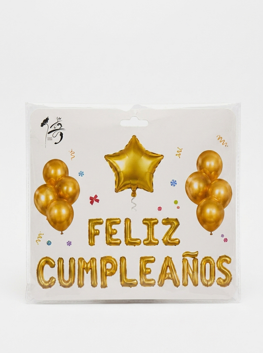 Set de Globos Feliz Cumpleaños con Pastel | Decoración Lista para la Fiesta