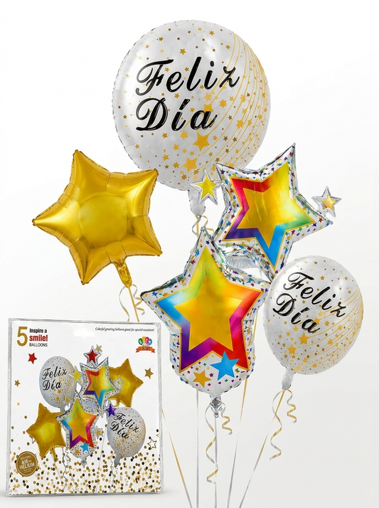 Set de Globos 9 Piezas Feliz Cumpleaños | Decoración Completa Negro y Dorado