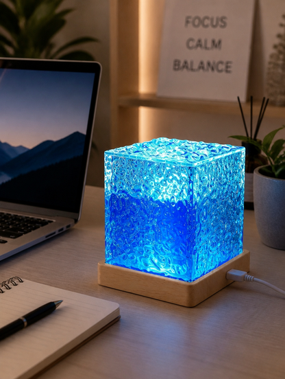 Lámpara LED Cubo Efecto Agua USB | Luz Ambiental Relajante para Escritorio