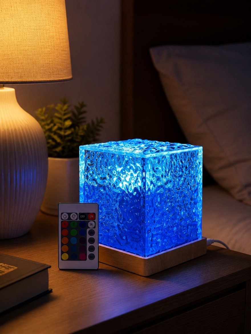 Lámpara LED Cubo Efecto Agua USB | Luz Ambiental Relajante para Escritorio