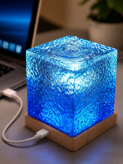 Lámpara LED Cubo Efecto Agua USB | Luz Ambiental Relajante para Escritorio