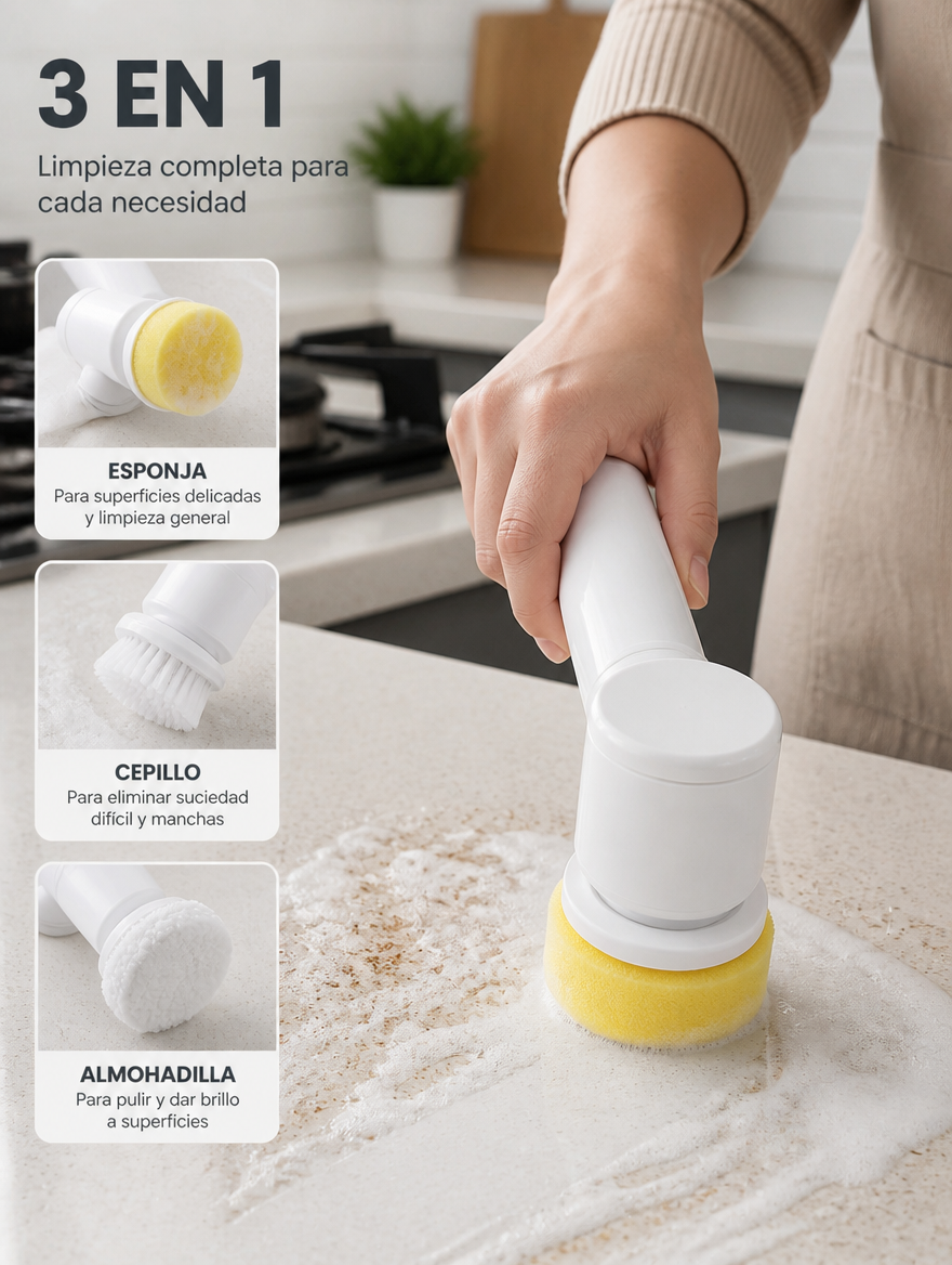 Cepillo Eléctrico de Limpieza 3 en 1 | Limpia Cocina y Baño sin Esfuerzo