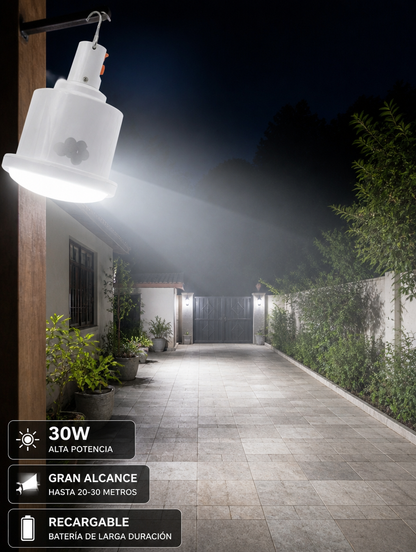 Faro LED Recargable 30W con Gancho | Luz Potente para Casa, Patio o Emergencia