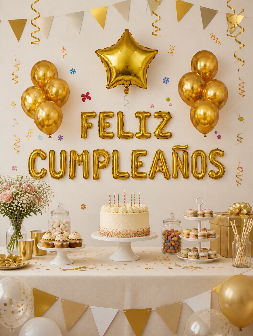 Set de Globos Feliz Cumpleaños con Pastel | Decoración Lista para la Fiesta