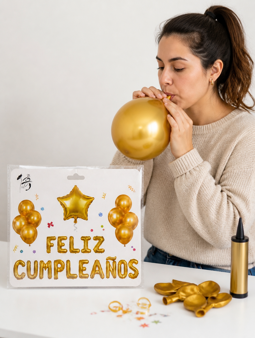Set de Globos Feliz Cumpleaños con Pastel | Decoración Lista para la Fiesta