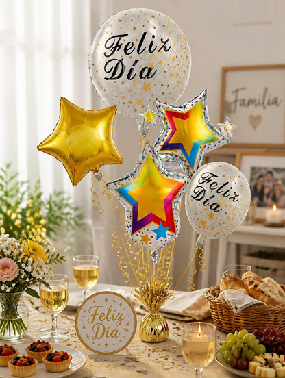 Set de Globos 9 Piezas Feliz Cumpleaños | Decoración Completa Negro y Dorado