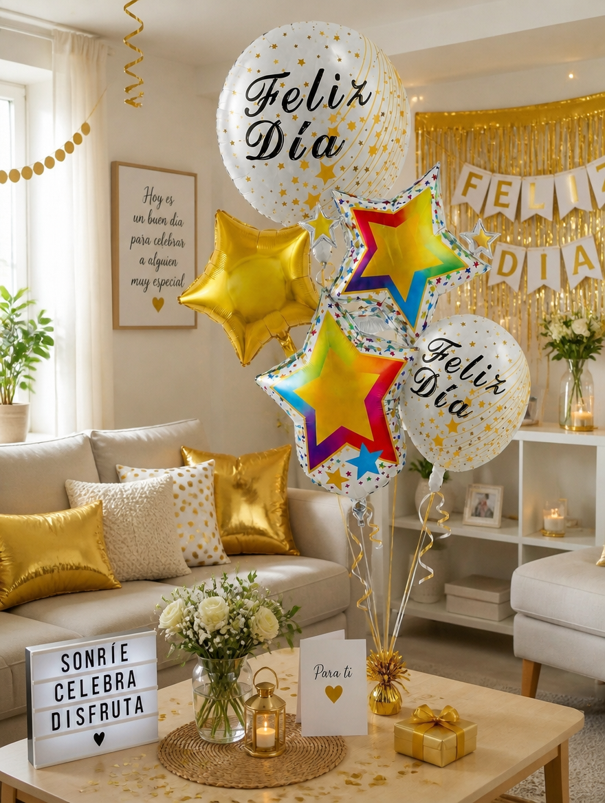 Set de Globos 9 Piezas Feliz Cumpleaños | Decoración Completa Negro y Dorado