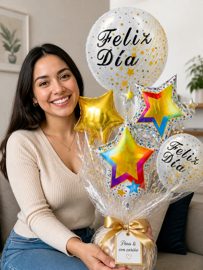 Set de Globos 9 Piezas Feliz Cumpleaños | Decoración Completa Negro y Dorado