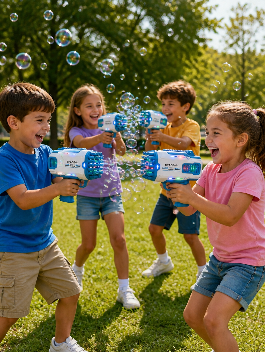 Pistola de Burbujas Espacial con Luces | Diversión Instantánea para Niños