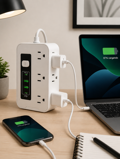 Torre Multitoma con Puertos USB | Multiplica tus Enchufes en un Solo Lugar