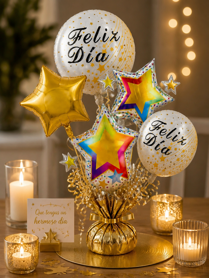 Set de Globos 9 Piezas Feliz Cumpleaños | Decoración Completa Negro y Dorado