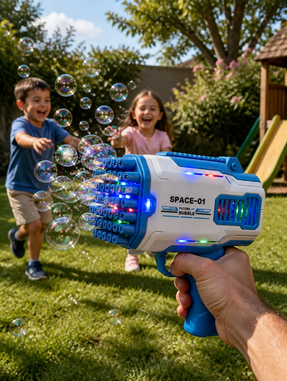 Pistola de Burbujas Espacial con Luces | Diversión Instantánea para Niños