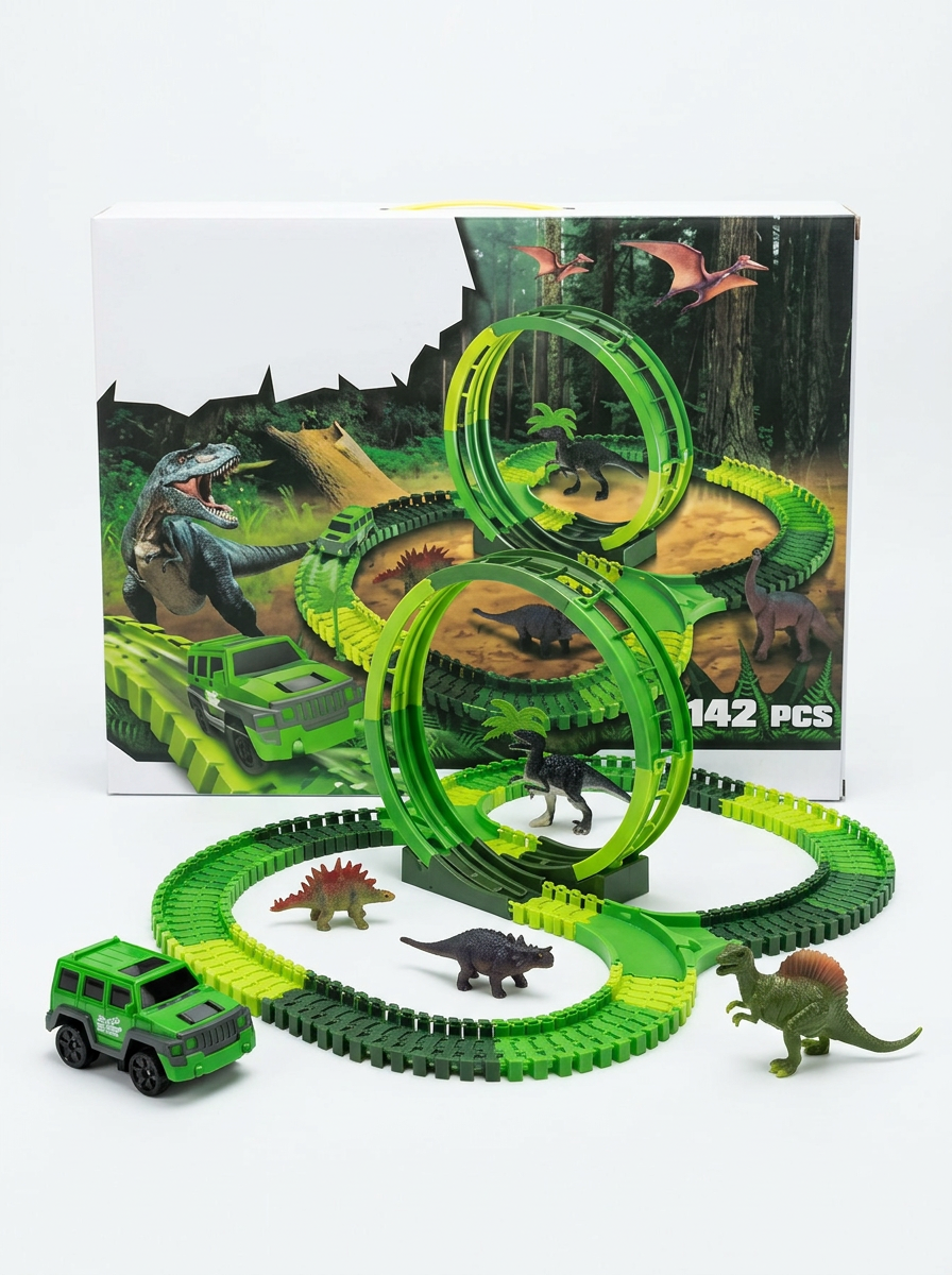 Pista de Carreras con Dinosaurios para Niños | Diversión de Armar y Jugar
