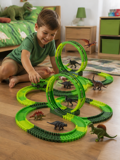 Pista de Carreras con Dinosaurios para Niños | Diversión de Armar y Jugar