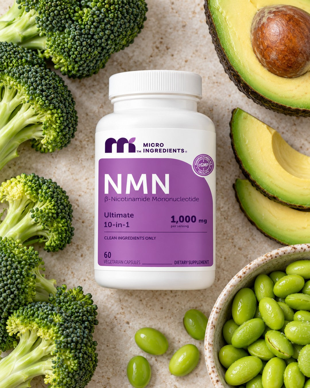 NMN 1000mg Ultimate 10-en-1 con sus ingredientes