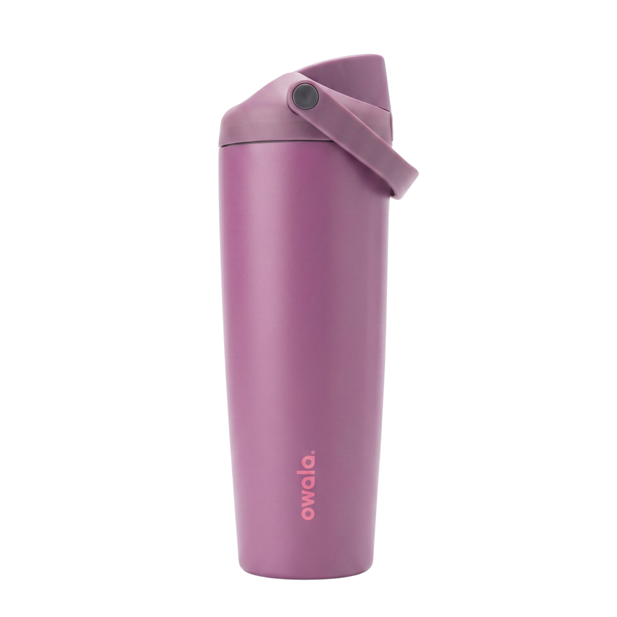 Vaso térmico Owala SmoothSip de 30 onzas en color púrpura cenizo (Vibe) con acabado mate. La tapa y el asa de transporte superior son de un tono uva coordinado. Cuerpo de acero inoxidable con aislamiento al vacío para bebidas calientes y frías.