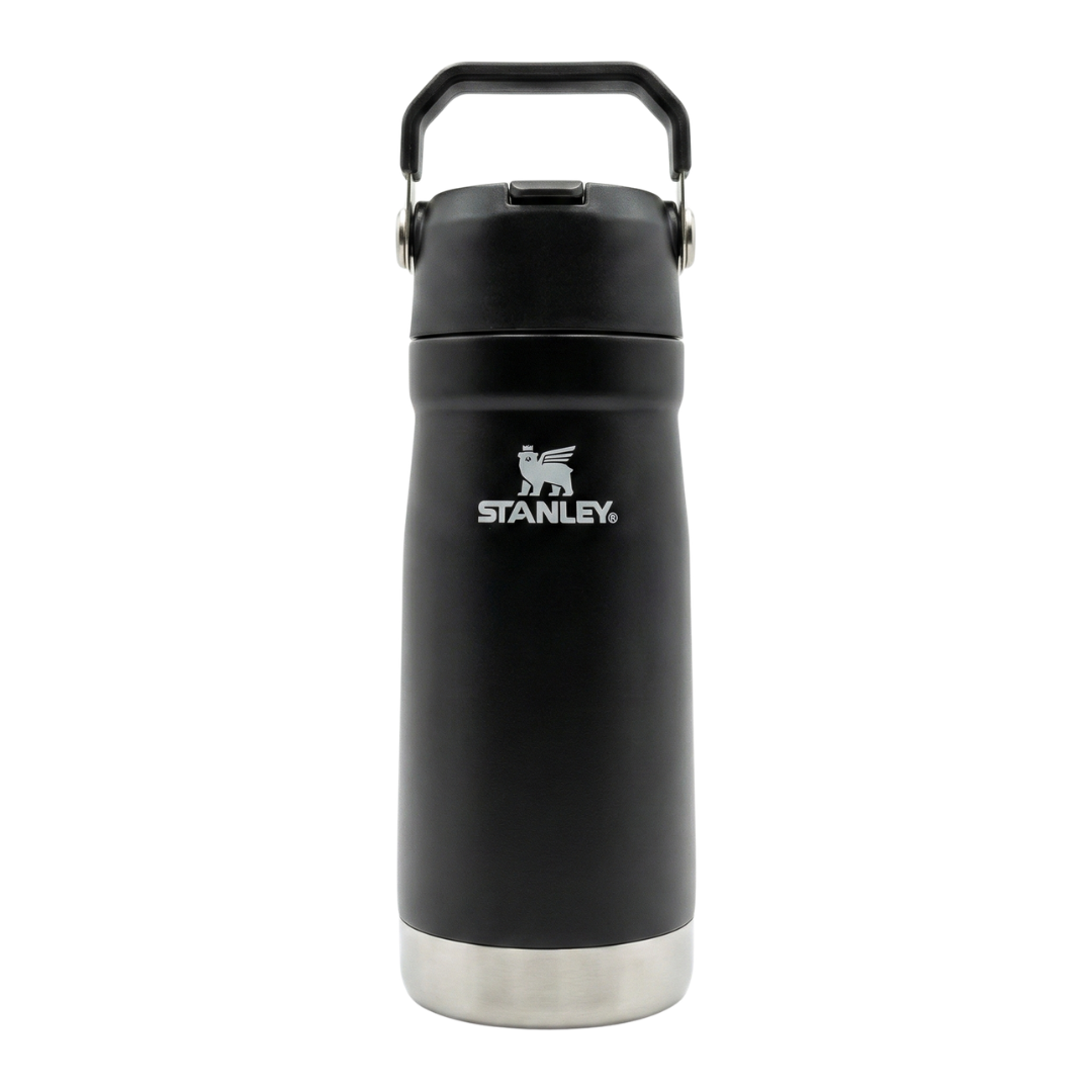 Botella térmica Stanley serie AeroLight IceFlow de 18 onzas en color negro mate con base de acero inoxidable.