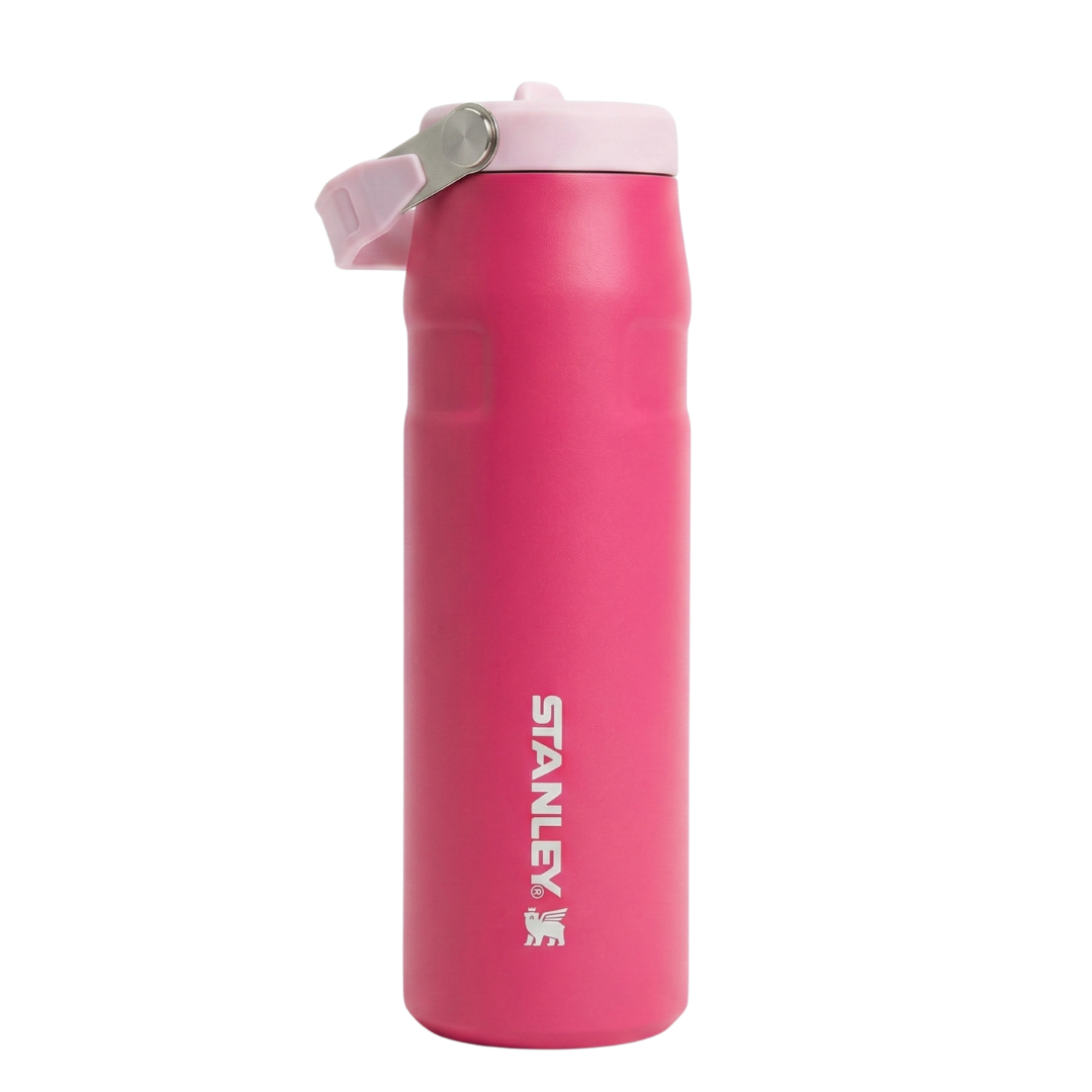 Botella térmica Stanley serie AeroLight IceFlow de 24 onzas en color fucsia intenso con tapa rosada.