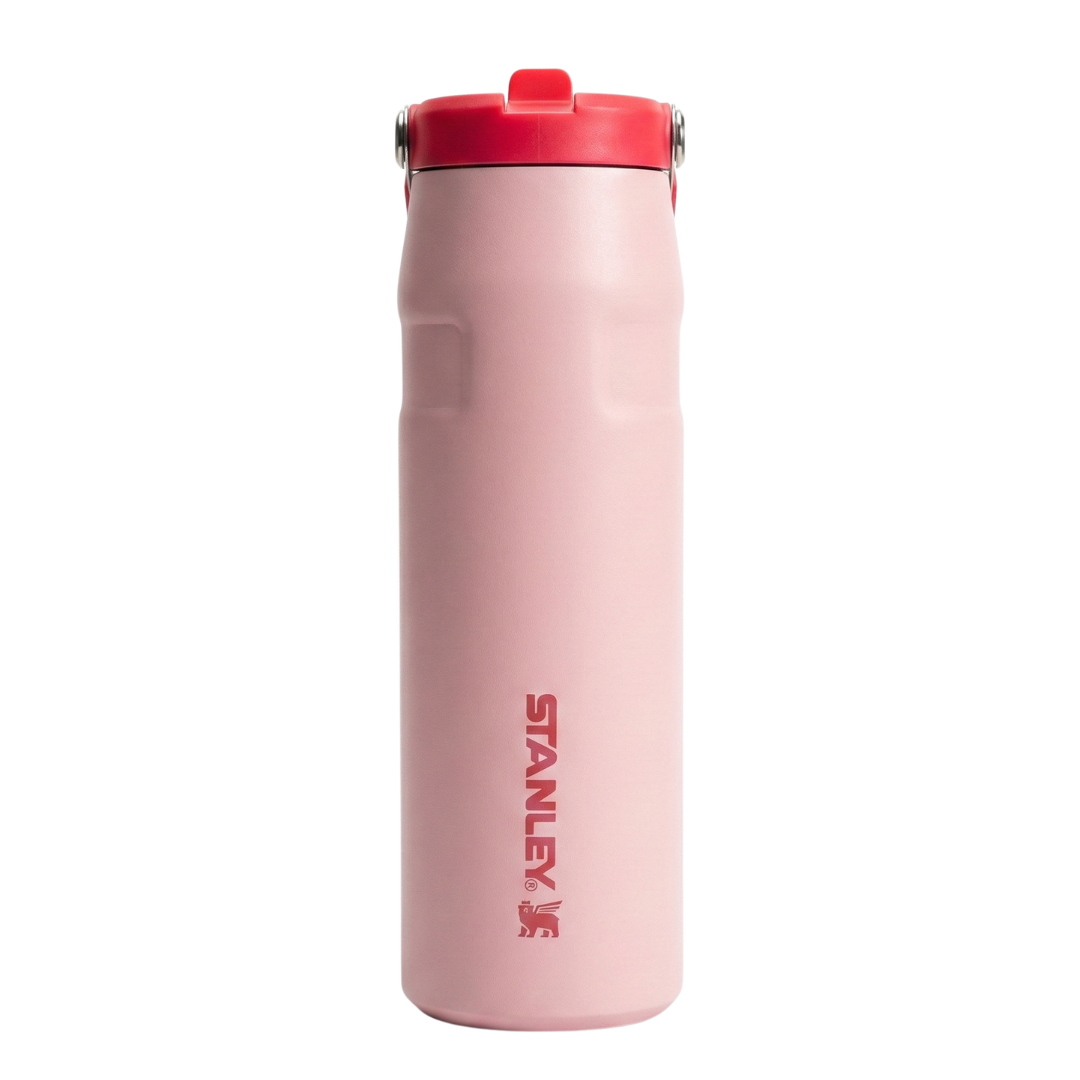 Botella Stanley AeroLight IceFlow de 24 oz en color rosa Rose Quartz con tapa de alto flujo en color rosa y tapadera fucsia